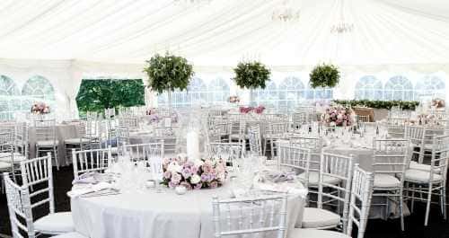 white and lilac marquee interior